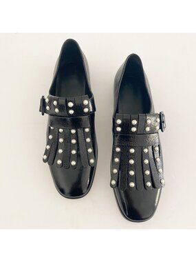 New LK Bennett Studded Fringe Loafers Shoes Black